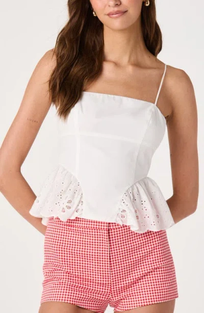 Astr The Label Teale Eyelet Cotton Peplum Top In White