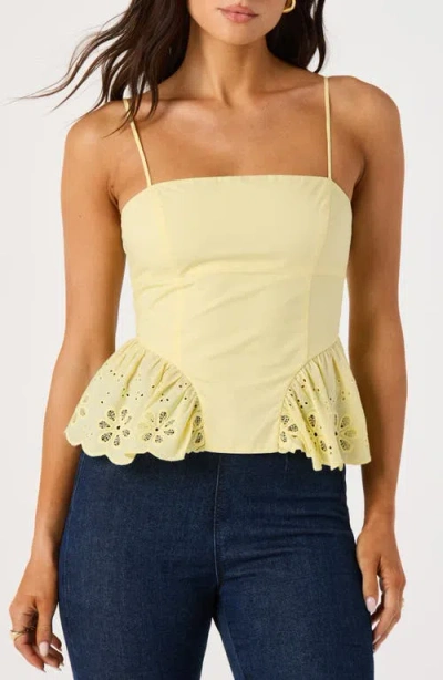 Astr The Label Teale Eyelet Cotton Peplum Top In Yellow