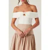 Astr Telayna Off Shoulder Bow Top In Off White In White