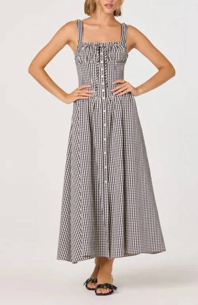 Astr The Label Temperance Gingham Corset Midi Dress In Black