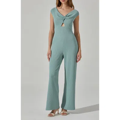 Astr The Label Textured Cutout Flare Jumpsuit In Blue