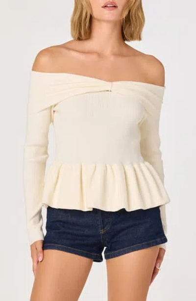 Astr The Label Tiarra Off-the-shoulder Peplum Sweater In White