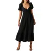 Astr Tie Back Puff Sleeve Midi Dress In Black