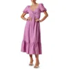 Astr Tie Back Puff Sleeve Midi Dress In Orchid