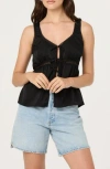Astr The Label Tie Front Lace Trim Satin Tank Top