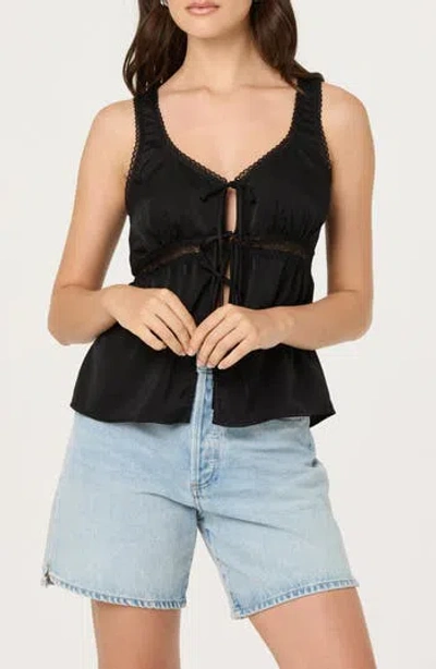 Astr The Label Tie Front Lace Trim Satin Tank Top