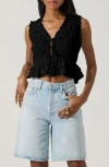 Astr The Label Tie Front Tiered Hem Top In Black
