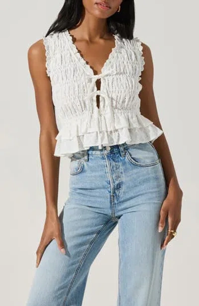 Astr The Label Tie Front Tiered Hem Top In White