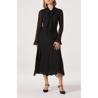 Astr The Label Tie Neck Long Sleeve Dress In Black