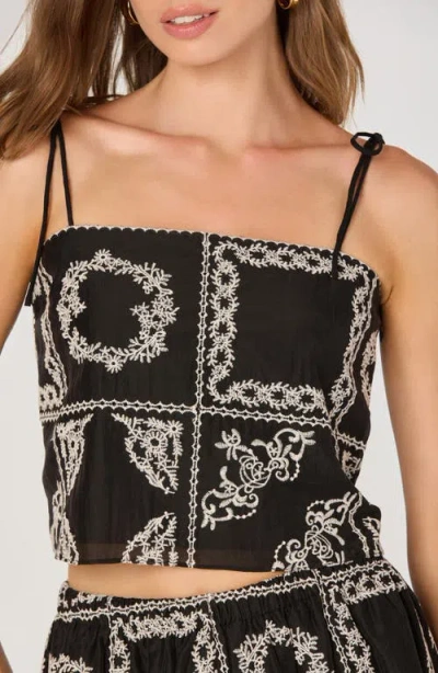 Astr The Label Tie Strap Mosaic Embroidery Crop Top In Multi