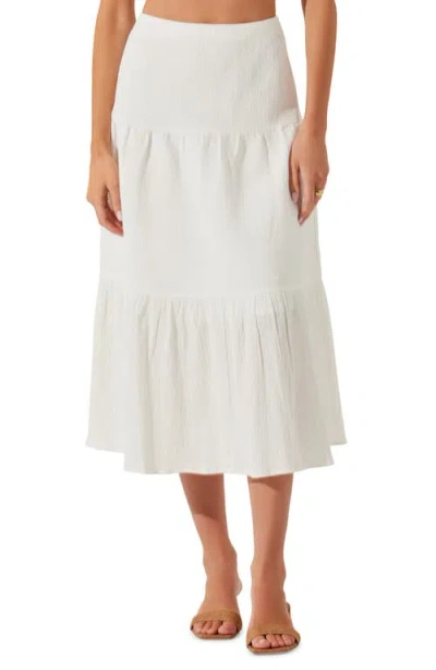 Astr The Label Tiered Linen & Cotton Midi Skirt In White