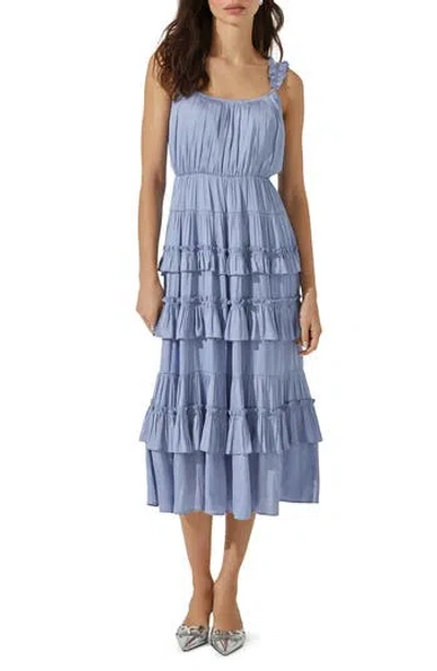 Astr The Label Tiered Matte Satin Midi Dress In Blue