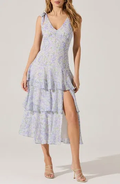 Astr The Label Tiered Shoulder Tie Dress In Lavender Green Floral