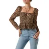 Astr The Label Toni Tie Neck Peplum Top In Brown