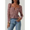 Astr The Label Toni Tie Neck Peplum Top In Pink