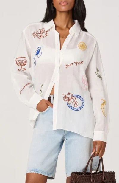 Astr The Label Trace Embroidered Button-up Shirt In White