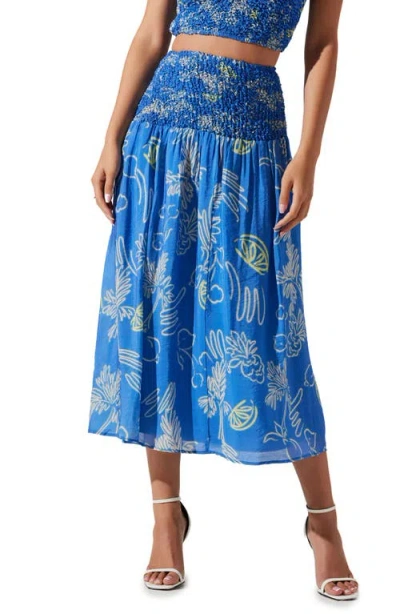 Astr The Label Tropical Print A-line Skirt In Blue Lemon Print