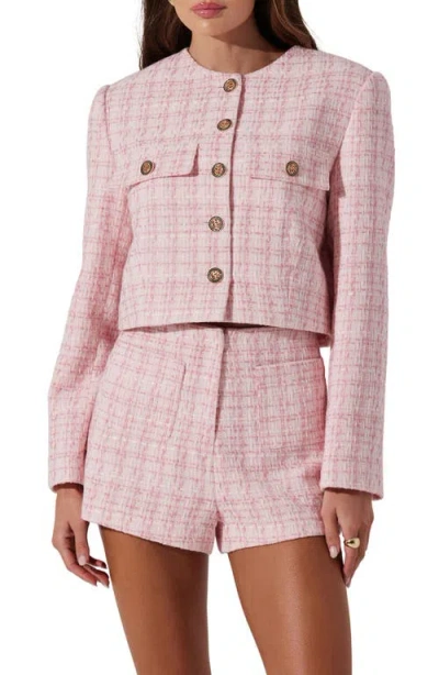 Astr The Label Tweed Crop Jacket In Pink