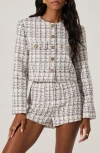 Astr The Label Tweed Crop Jacket In White Black