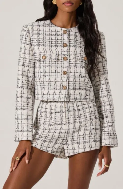 Astr The Label Tweed Crop Jacket In White Black