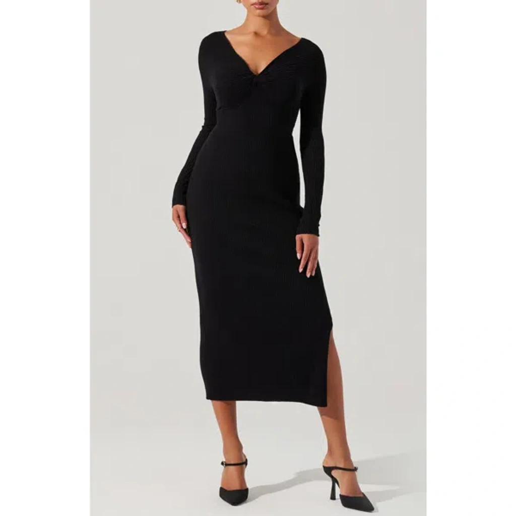 Astr The Label Twist Front Long Sleeve Sweater Dress In Black | ModeSens