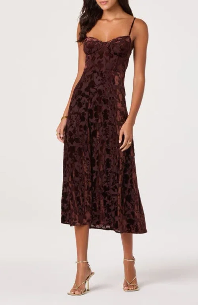 Astr The Label Underwire Burnout Velvet Cocktail Dress In Brown