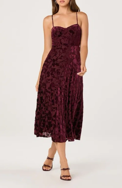 Astr The Label Underwire Burnout Velvet Cocktail Dress In Burgundy