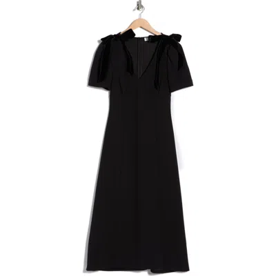 Astr The Label V-neck Bow Detail Midi Dress In Black
