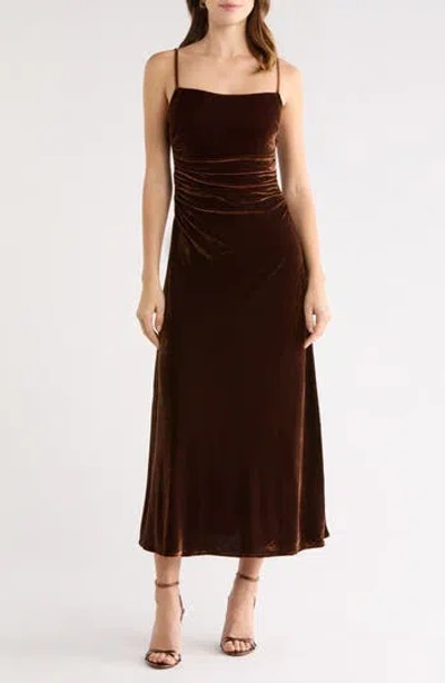 Astr The Label Valery Sleeveless Velvet Midi Dress In Brown