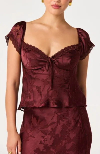 Astr The Label Vanessa Lace Trim Jacquard Top In Burgundy