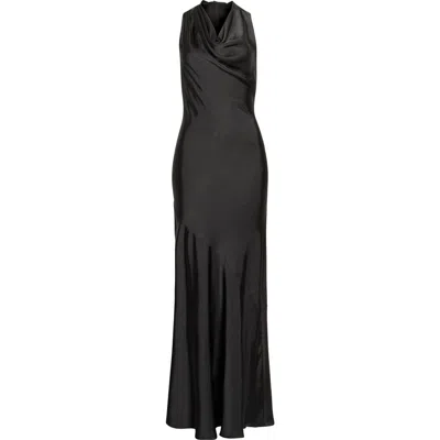 Astr The Label Varya Cowl Neck Satin Maxi Slipdress In Black