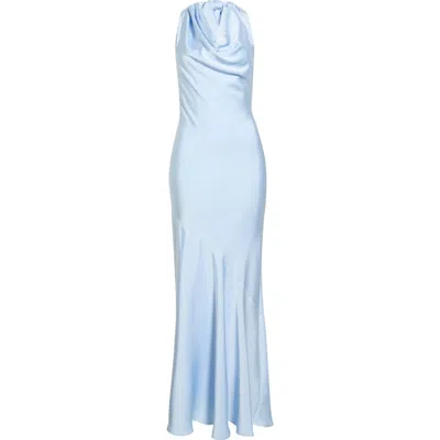 Astr The Label Varya Cowl Neck Satin Maxi Slipdress In Blue