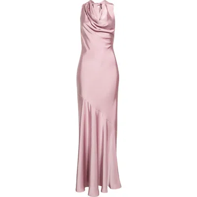 Astr The Label Varya Cowl Neck Satin Maxi Slipdress In Pink