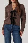 Astr The Label Velvet Bow Cardigan In Brown