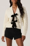 Astr The Label Velvet Bow Cardigan In Off White