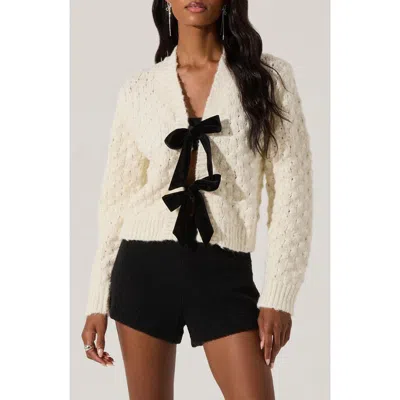 Astr The Label Velvet Bow Cardigan In White