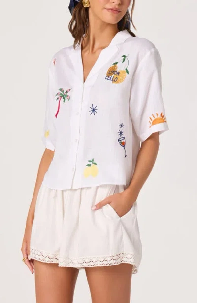Astr The Label Vesa Embroidered Detail Button-up Shirt In White