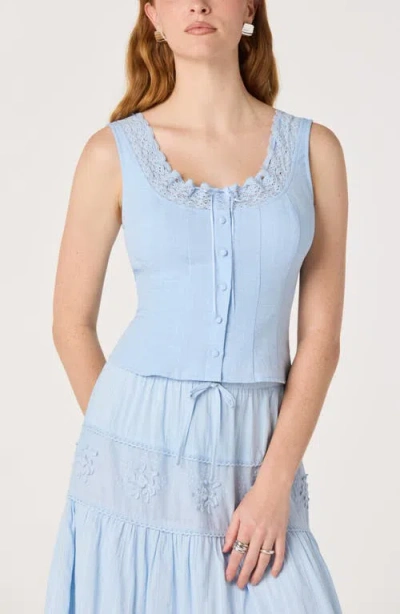 Astr The Label Victoria Lace Trim Sleeveless Top In Blue