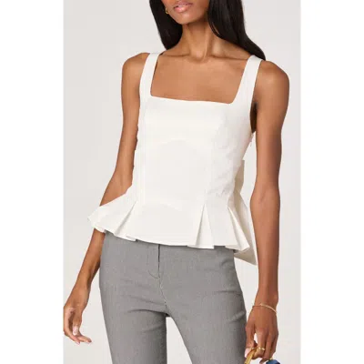Astr The Label Viki Back Bow Stretch Cotton Peplum Top In White