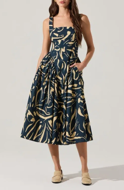 Astr The Label Vinya Abstract Sketch Print Dress In Blue