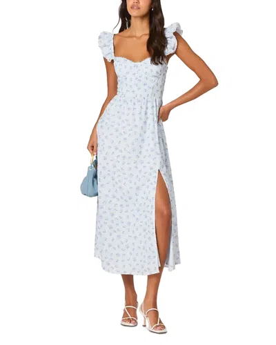 Astr The Label Wedelia Floral Print Ruffle Strap Midi Dress In Blue