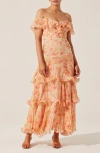 Astr The Label Wilder Floral Print Off The Shoulder Dress In Coral Floral