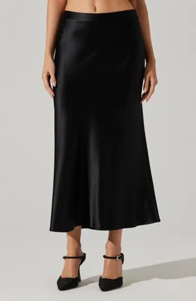 Astr The Label Windey Satin Midi Skirt In Black
