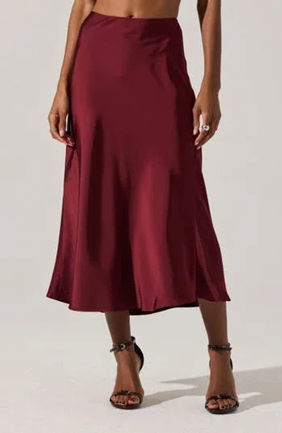 Astr The Label Windey Satin Midi Skirt In Burgundy