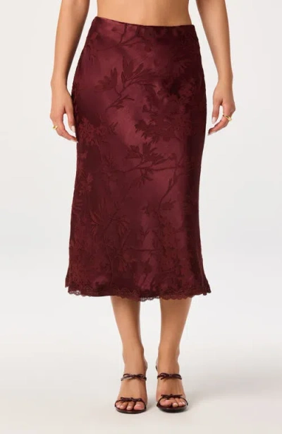 Astr The Label Windey Satin Midi Skirt In Burgundy