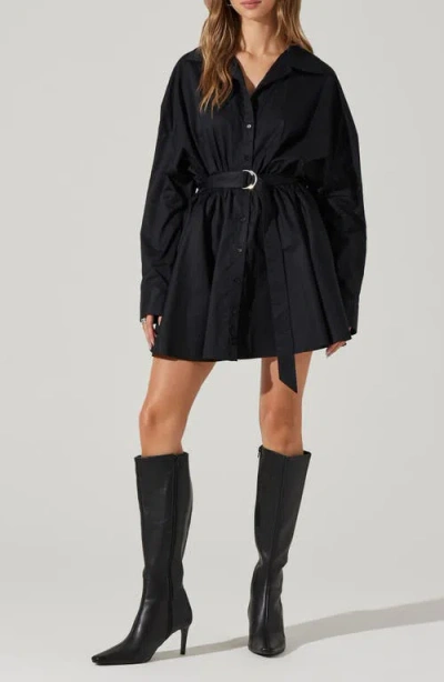 Astr The Label Winica Long Sleeve Shirtdress In Black