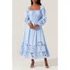 Astr The Label Wisnia Long Sleeve Eyelet Embroidered Dress In Blue