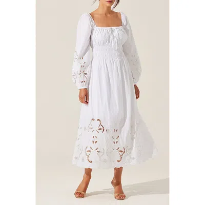 Astr The Label Wisnia Long Sleeve Eyelet Embroidered Dress In White