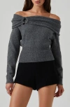 Astr The Label Wylie Off-the-shoulder Sweater In Charcoal