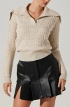 Astr Xanthe Cream Cable Knit Wool-blend Collared Pullover Sweater In White